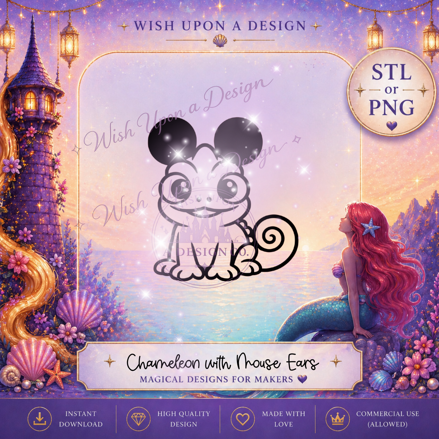 Chameleon with Mouse Ears | PNG Digital Design