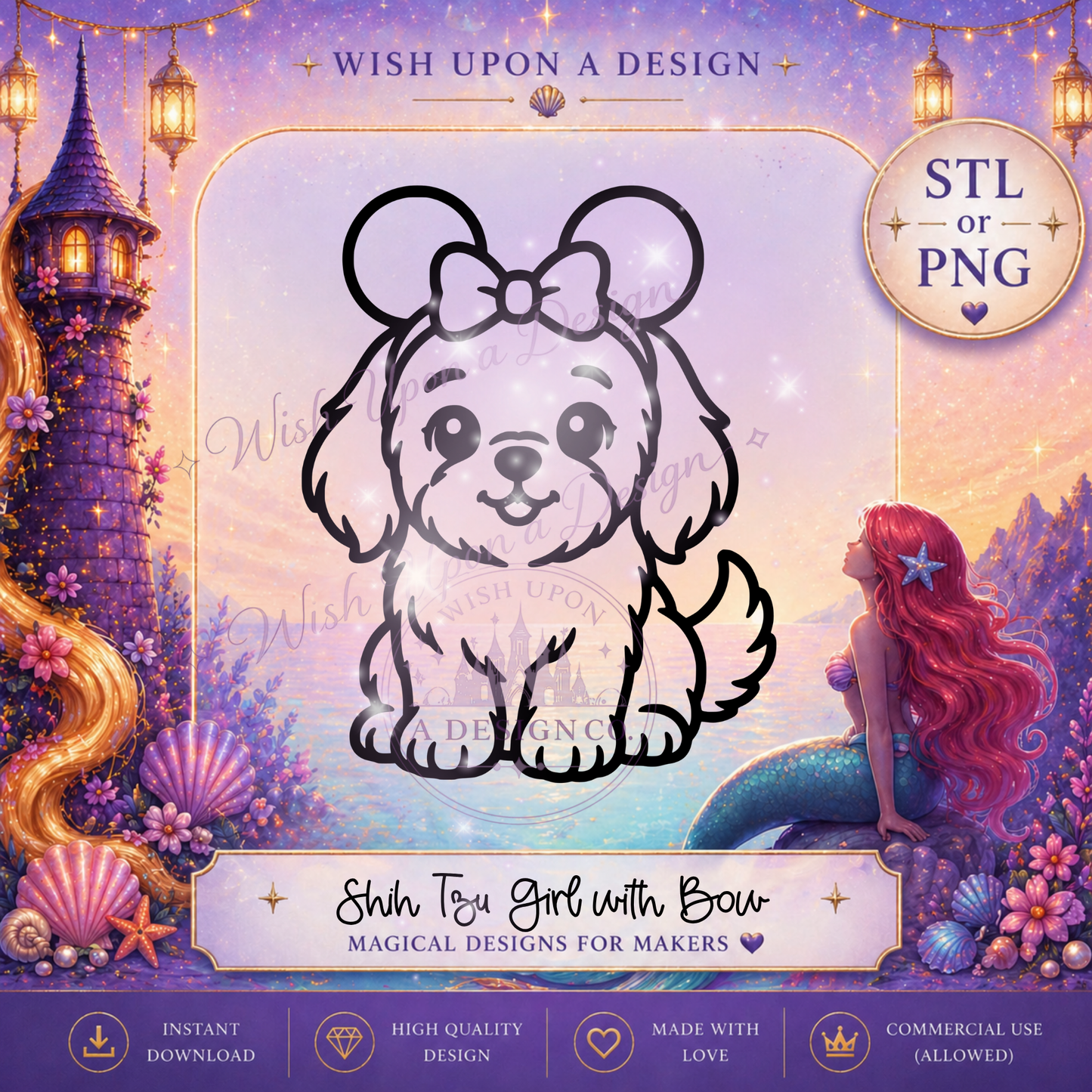 Shih Tzu Girl with Bow | PNG Digital Design