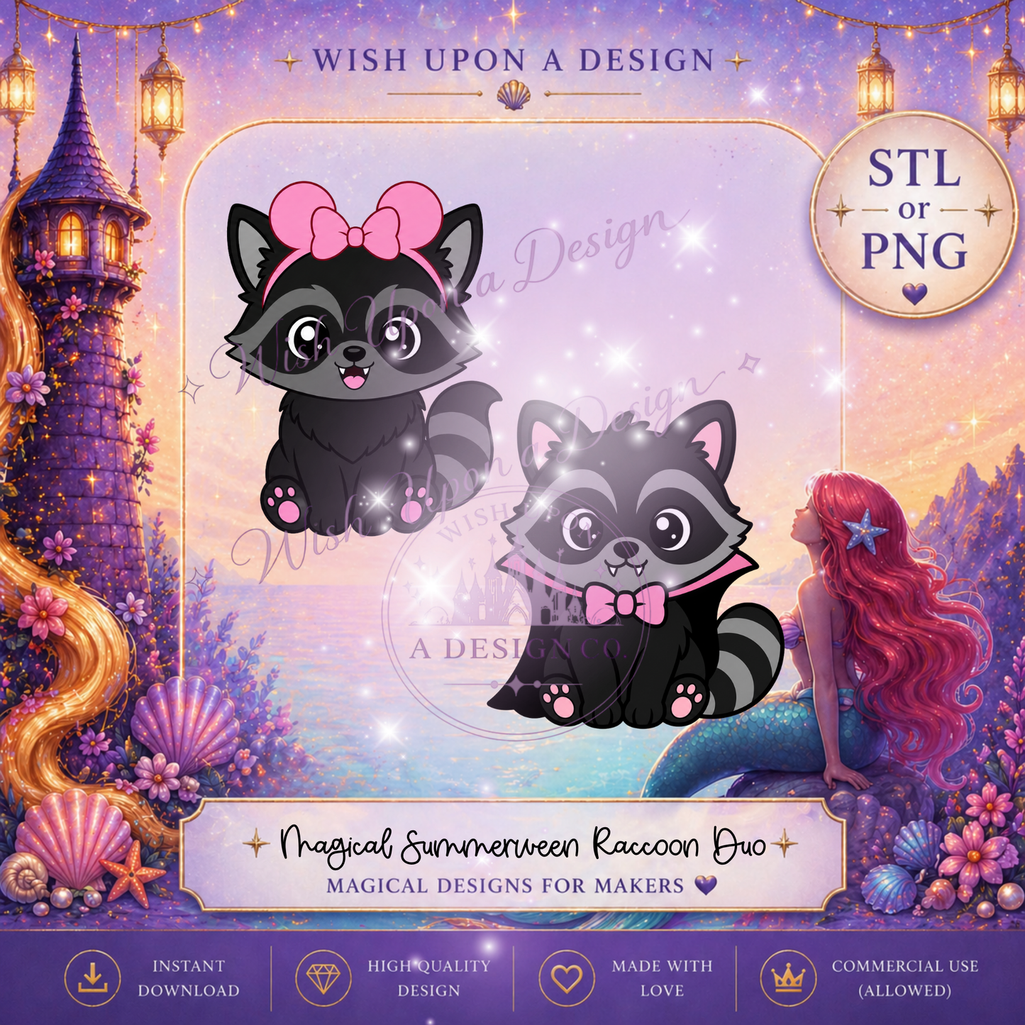 Magical Summerween Raccoon Duo | PNG Digital Design (2 Designs)