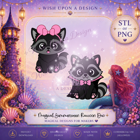 Magical Summerween Raccoon Duo | PNG Digital Design (2 Designs)