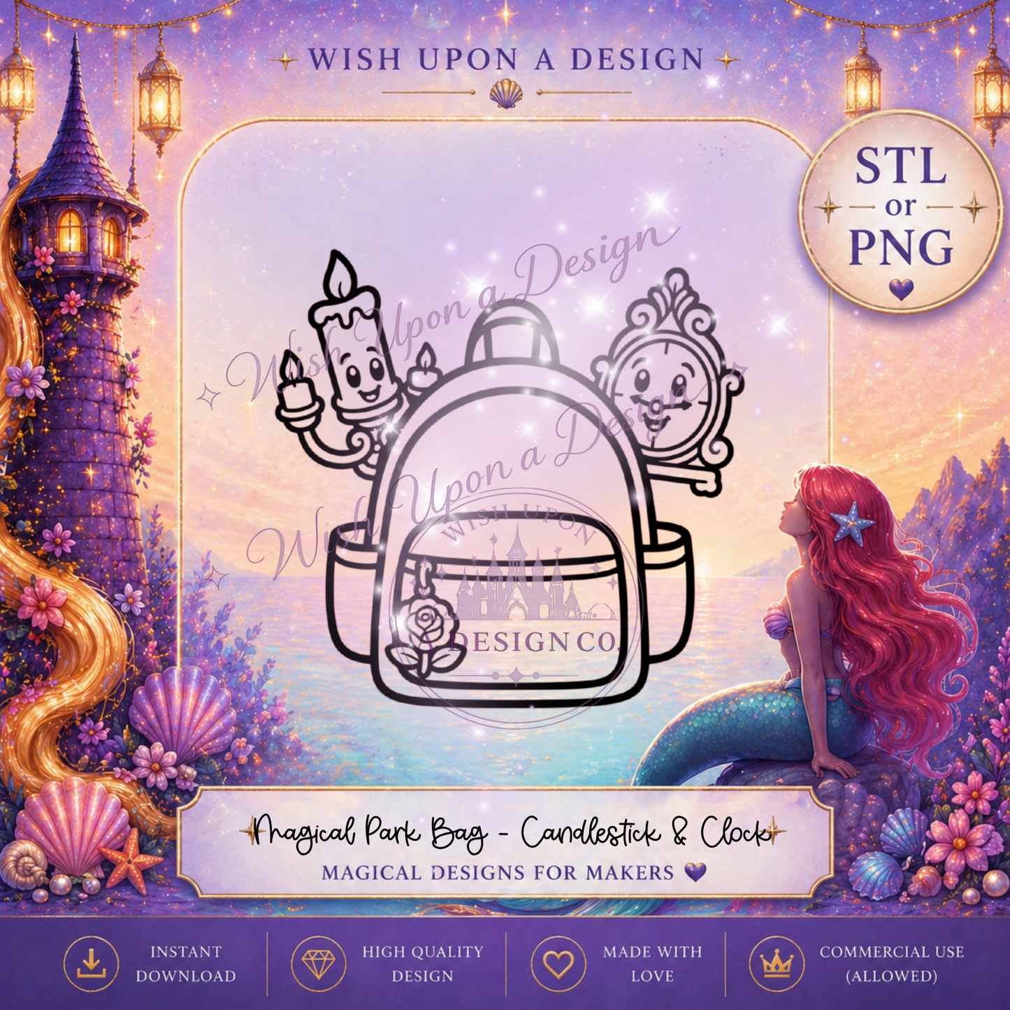 Candlestick & Clock Magical Park Bag | PNG Digital Design