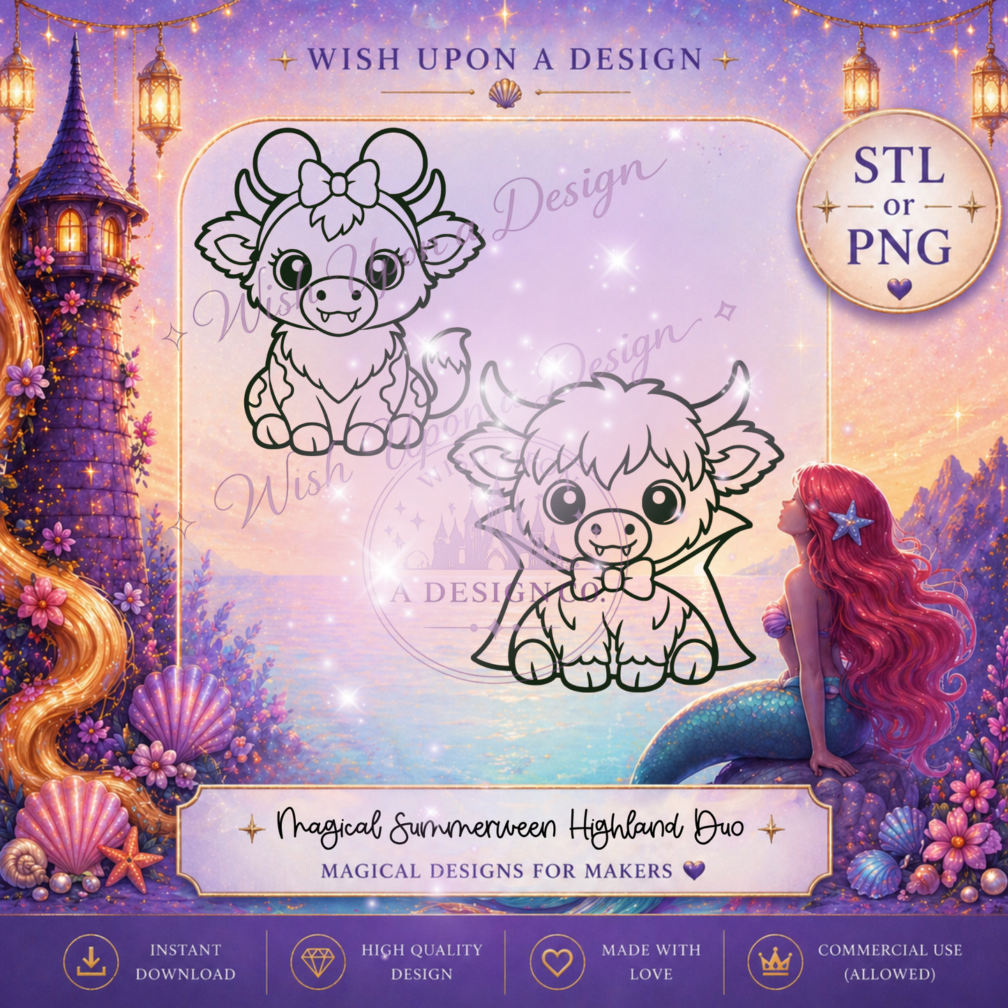 Magical Summerween Highland Cow Duo | PNG Digital Design (2 Designs)