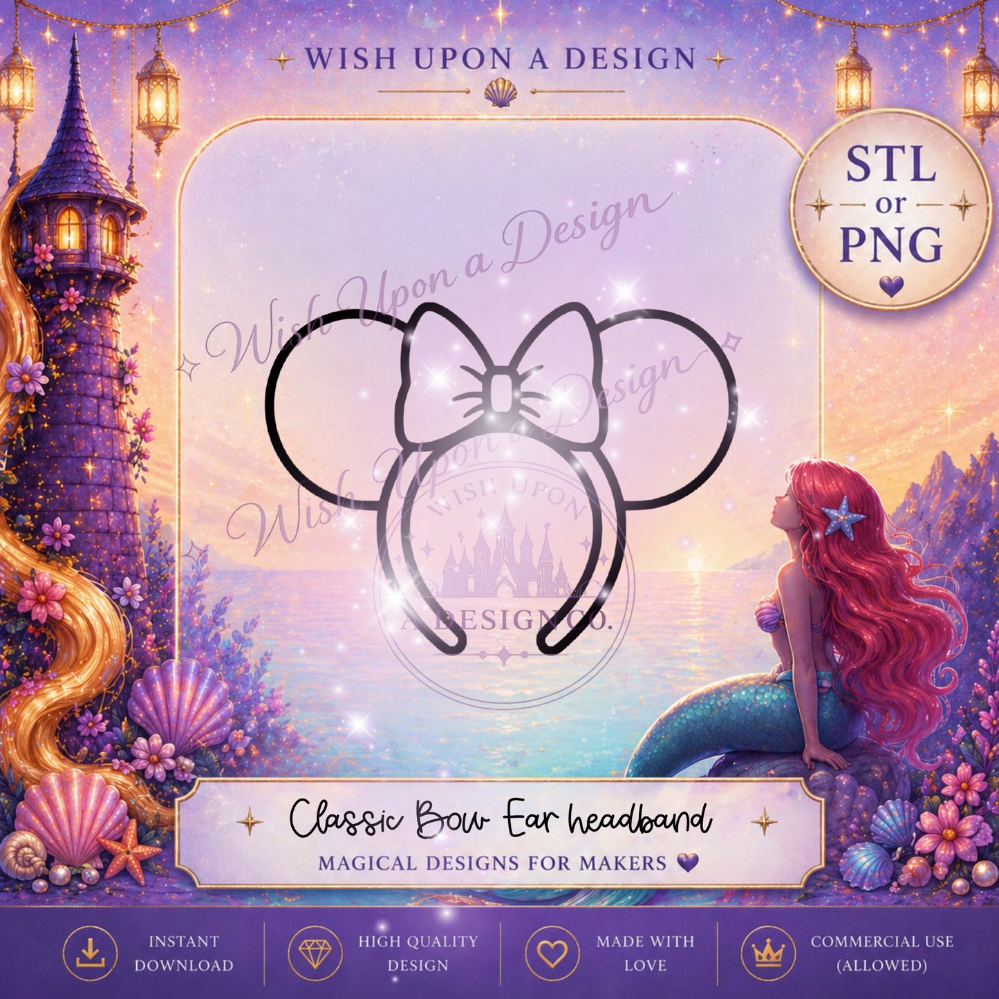 Classic Bow Ears Headband | PNG Digital Design