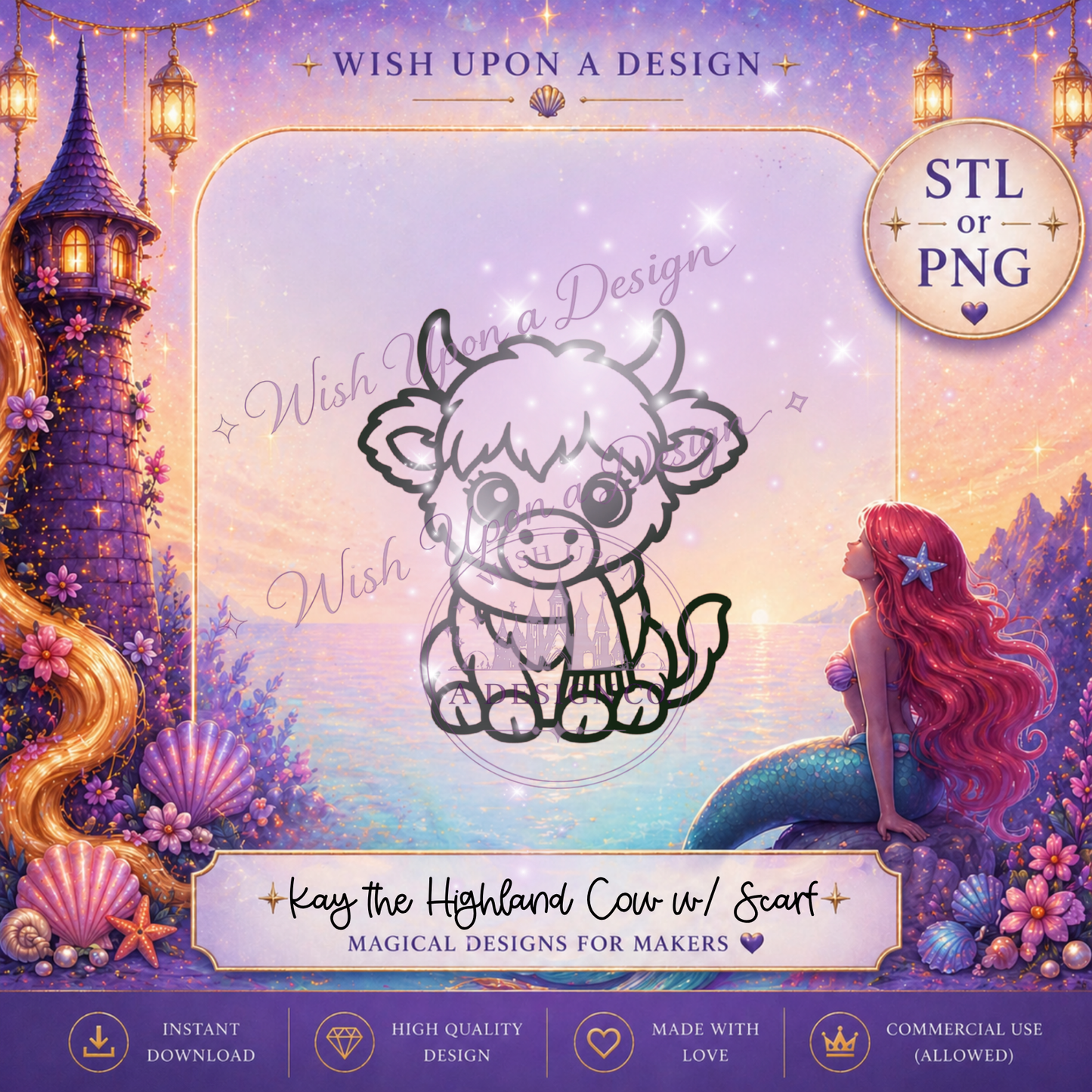 Kay the Highland Cow w/ Scarf | PNG Digital Design