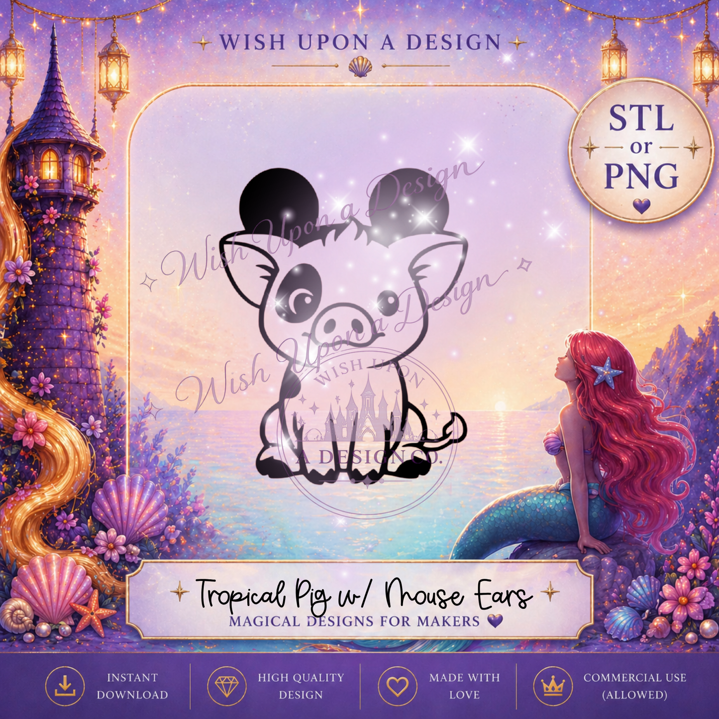 Island Pig with Mouse Ears | PNG Digital Design
