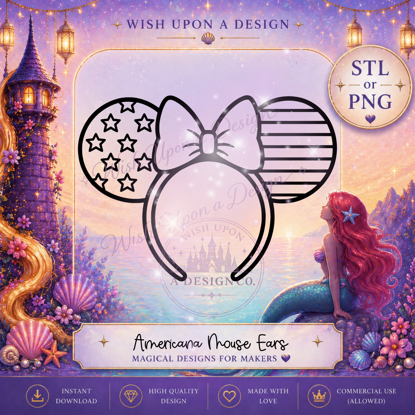 Americana Mouse Ear Headband PNG Digital Design