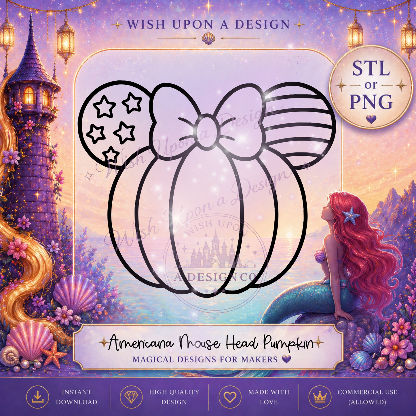 Americana Mouse Ear Pumpkin PNG Digital Design