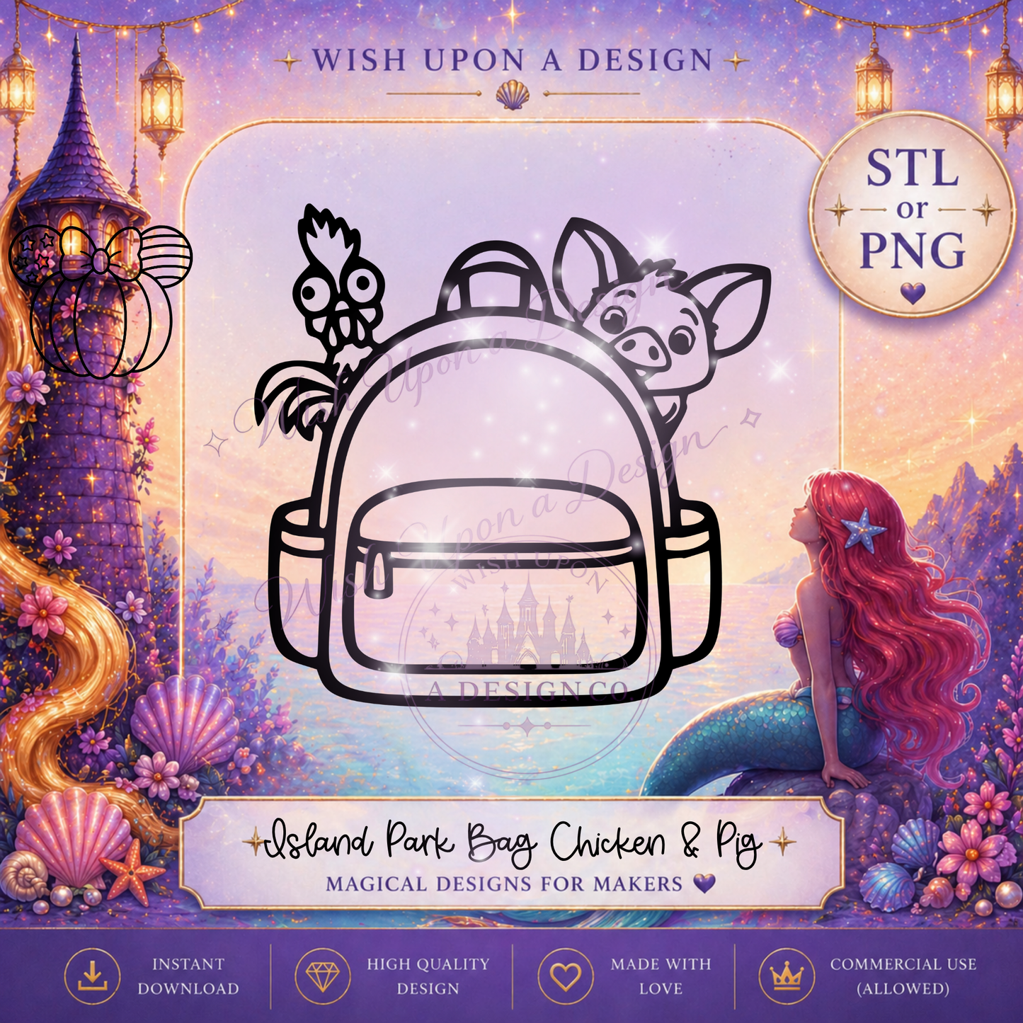 Island Park Bag | Chicken (Hei Hei) + Pig (Pua) PNG Digital Design