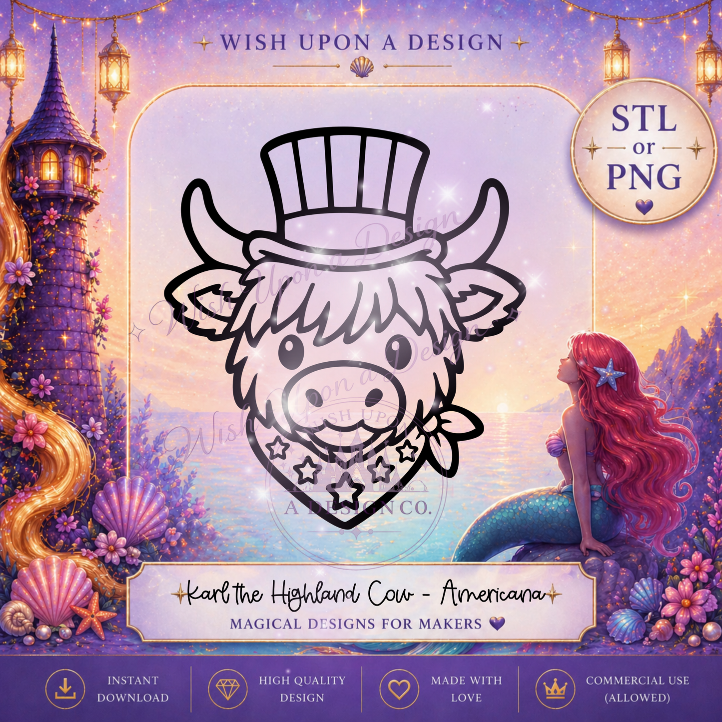 Karl the Highland Cow - Americana | PNG Digital Design