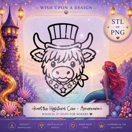 Karl the Highland Cow - Americana | PNG Digital Design