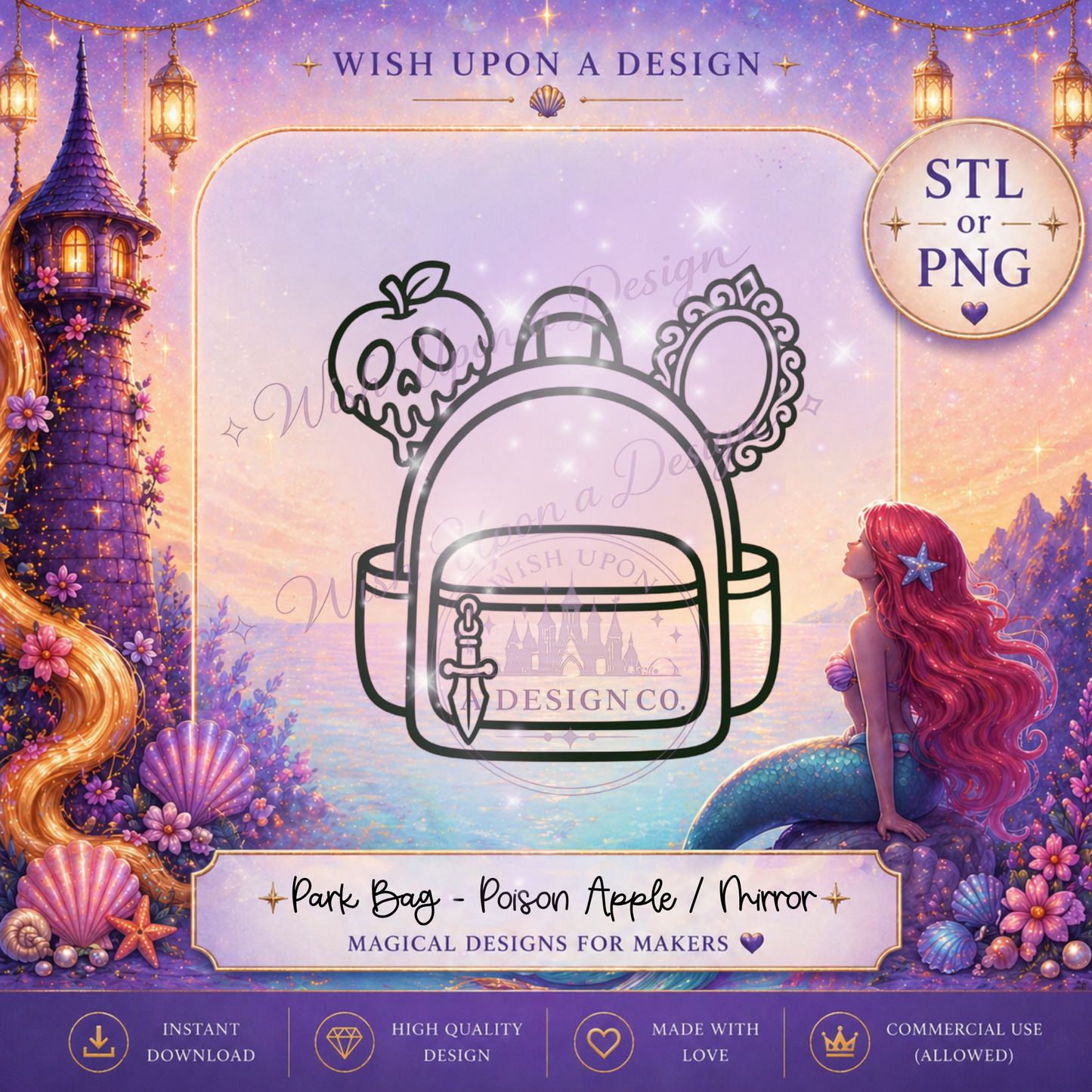 Villain Park Bag | Poison Apple + Mirror PNG Digital Design