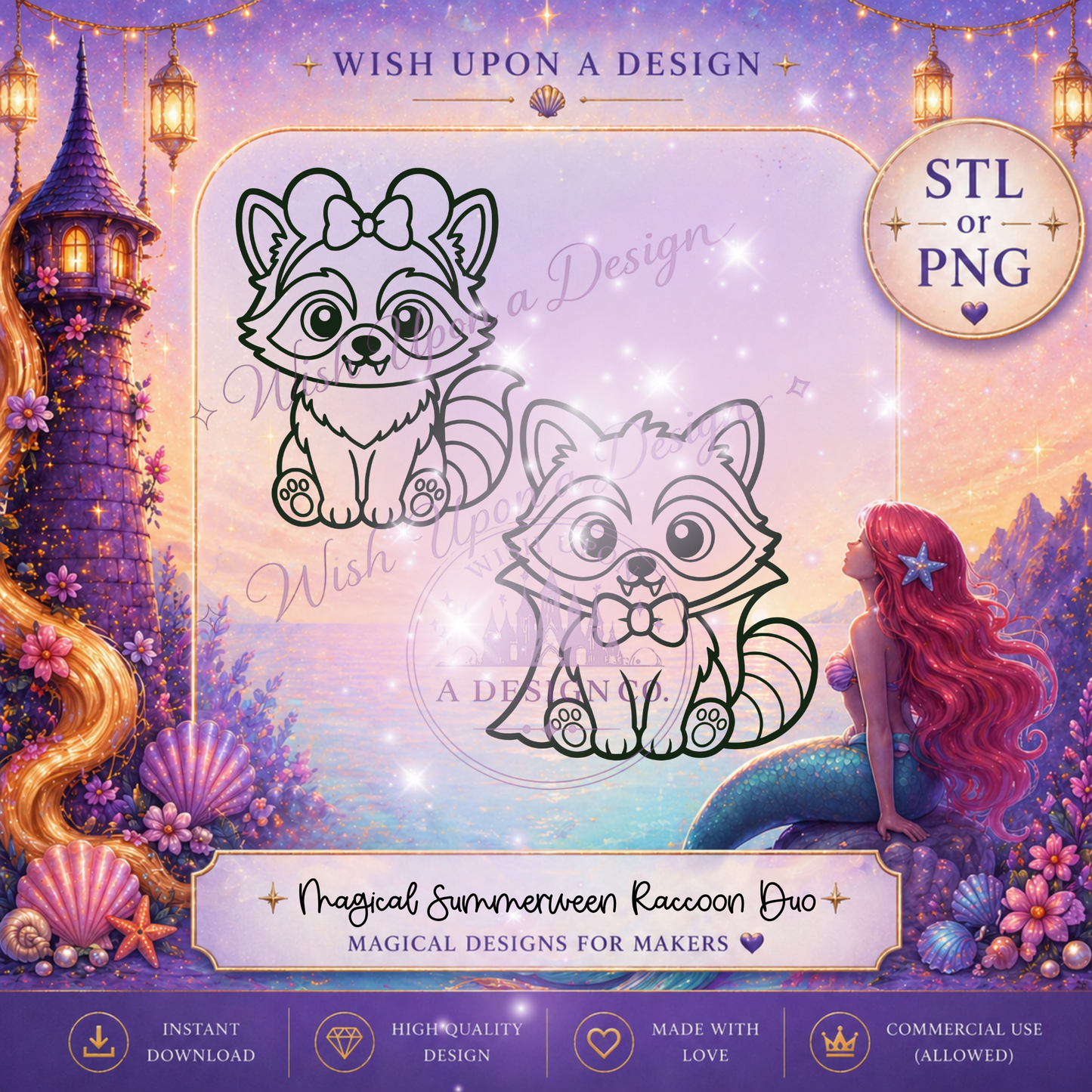 Magical Summerween Raccoon Duo | PNG Digital Design (2 Designs)